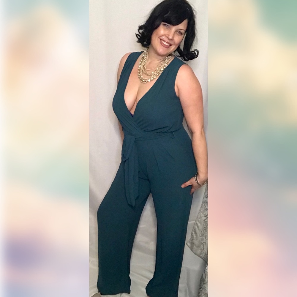 Fashion nova teal  sleeveless wide leg jumpsuit